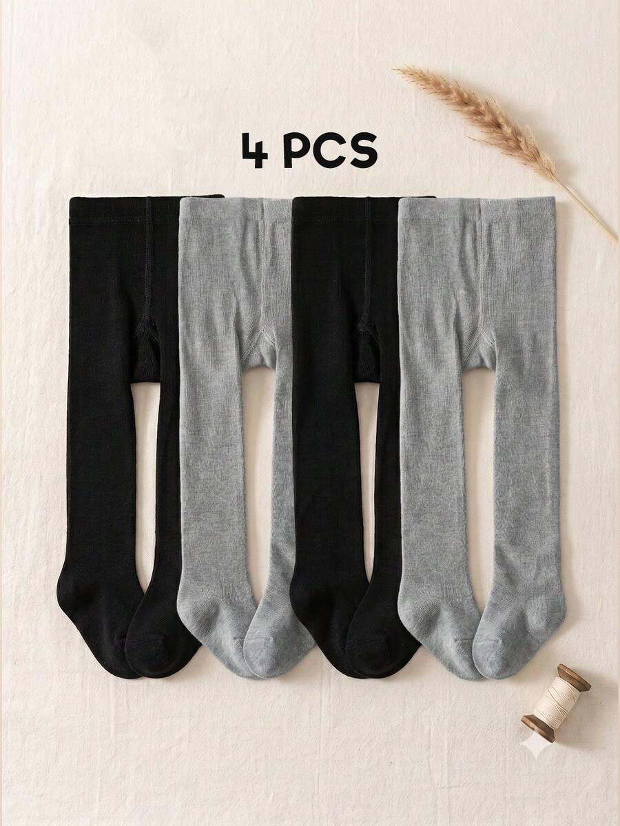 4 Pairs Baby Infant Tights, Solid Color, Minimalist All-Match Versatile Tights For Girls - Multicolor - View 1
