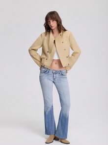 Women's Button Long Sleeve Casual Pocket Decor Stand Collar Jacket Coat Suitable For Autumn/Winter - Khaki - View 10