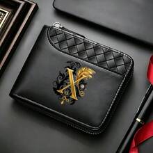 Men'sWallet A-Z26surnameinitialspatternBlack,ZipperClosure,Multiple CardSlots,Large Capacity,Stitching Design-Perfect Gift For Father,Husband,Brother - Black - View 34