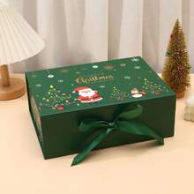 1 hộp quà Giáng Sinh kèm nơ ruy băng satin, hộp đựng quà Noel bằng bìa cứng dày gia cố, nhiều họa tiết và kích cỡ lễ hội, bao bì quà tặng cho quà Giáng Sinh - Nhiều màu - Xem 9