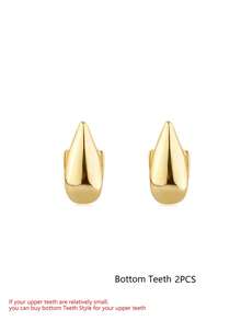 RACHELZ Hip-Hop Style 2pcs/Set Vampire Fangs Shiny Dental Caps, Upper And Lower Teeth Covers, Smooth Tooth Jewelry Accessories, Unisex, Halloween Gift, Cosplay Tooth Decor - Gold - View 10