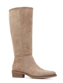 Women's Classic Pointed Toe Knee High Riding Boots Low Block Heel Side Zipper Long Boots - Khaki 6502-1 - View 2