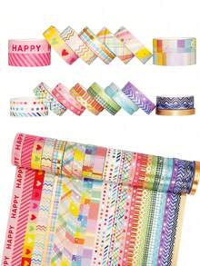 27 Rolls Rainbow Washi Tape Set, Metallic Foil & Patterned Decorative Tapes For Journals, Planners, DIY Arts, Crafts, Scrapbooking, Gift Wrapping, Back To School Essential - Multicolor - View 14