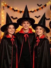 A Black And Red Reversible Hooded Cape, Double-Sided Vampire Robe, Suitable For Adult Halloween Death Wizard Role-Playing Costume Props - Multicolor - View 12