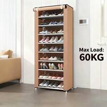 10-Tier 9-Grid Fabric Shoe Cabinet, Multi-Layer Combination Dustproof Shoe Storage Rack With Steel Frame, Portable Shoe Organiser For Entryway, Bedroom, Dorm And Home Use - Brown - View 3