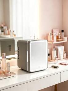 SMEGGEMS 4L Mini Skincare Fridge With LED Makeup Mirror, 3 Lighting Modes, Dual Cold/Hot Function, Removable Shelves, AC 220V Home And DC 12V Car Power, Suitable For Bedroom, Office, Vanity And Car Use - Grey - View 6