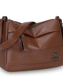 Men's Large Capacity Vintage Soft Leather One Shoulder Tote Bag, Casual Commute Multi-Compartment Versatile Crossbody Handbag - Multicolor - View 9