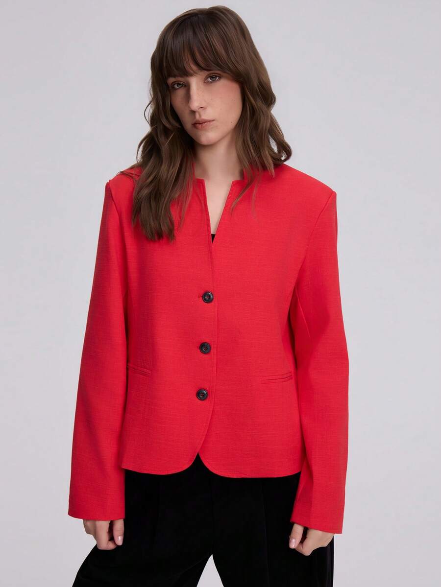 Women's New Chinese Style Long Sleeve Casual Blazer Jacket, Suitable For Autumn - Red - View 1