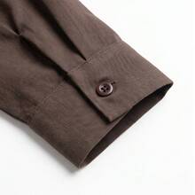 Men's Brown Long Sleeve Shirt 2 Pieces Set With Pants, Stand Collar Casual Holiday Outfit, Lightweight - Coffee Brown - View 6
