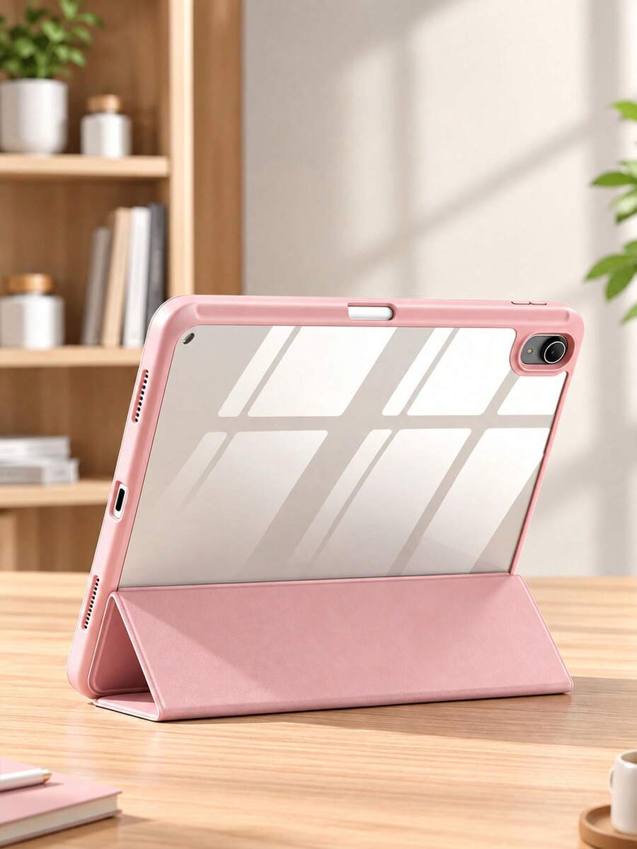 Compatible With IPad (A16) 11-Inch 11th Gen 2025 Flip Cover Tablet Protective Case 10th Gen 2022 Solid Color Auto Wake/Sleep Compatible With IPad 9/8/7 10.2-Inch Air 4/5/6/7/8/11-Inch Protective Case With Pen Slot Tri-Fold Stand Auto Wake/Sleep Pink