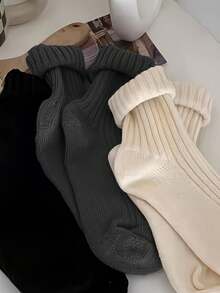 5 Pairs Random Style Women's Winter Solid Color Vertical Striped Socks, Warm Soft Elastic, Simple Casual, Suitable For Home And Outdoor Daily Wear - Multicolor - View 5