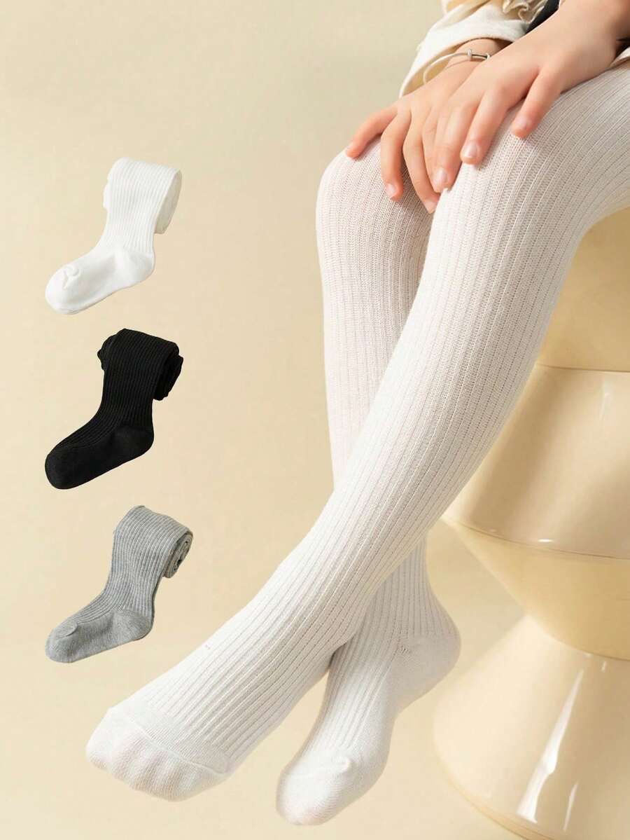 3雙嬰兒細直條紋素色糖果色女童襪，適合戶外穿著 - 彩色 - 查看 1