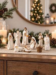 7Pcs Resin Nativity Scene Set, Christmas Holy Family Figurines With Baby Jesus, Mary, Joseph, Angel, Shepherd, Lamb , Christmas Tabletop Decor For Home, Mantel And Holiday Display - Christmas - View 1