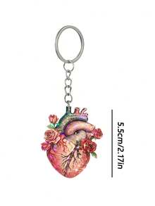 2D Flat Acrylic Pendant With Rose Floral Pattern, Keychain With Artery Pattern. Fashionable Bag Charm, Cardiologist Gift, Nurse Medical Student Gift, Car Keychain, Birthday Gift, Holiday Party Gift, Medical Student Graduation Souvenir, First Aid Training Completion Gift - Multicolor - View 11