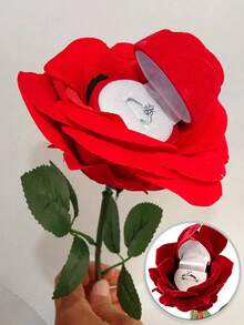 Flocked Rose Shaped Ring Box, Rose Earring Box, Suitable For Valentine's Day Gift, Engagement, Anniversary, Wedding And Special Occasions, Wedding Decoration Jewelry Box, All Season Use, Suitable For Christmas - Multicolor - View 9