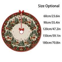 1pc Snowman Red Bird Pine Branch Pattern Christmas Tree Skirt, Elegant Color Holiday Decor, 5 Sizes, Unisex Holiday Gift, Suitable For Home And Party Christmas Home Decoration - Snowman Red Bird Pine Branch - View 3