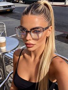 1 Pair Women's Cat Eye Square Large Frame Leopard Print High-End Non-Prescription Glasses, Suitable For Daily Wear, Life, Office, High-Definition Transparent Eyewear Accessory - Leopard Print - View 3