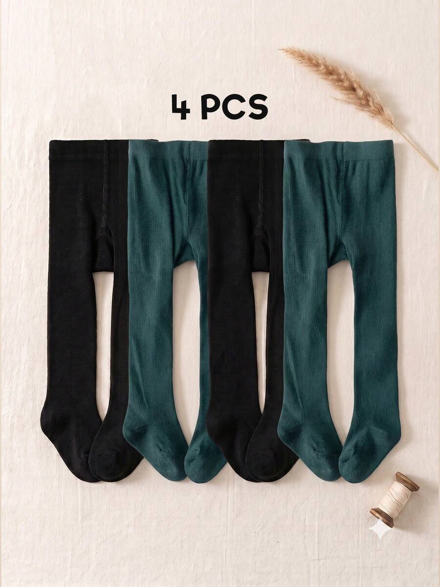 4 Pairs Baby Infant Girls Solid Color Tights, Simple All-Match Versatile Leggings For Outdoor Wear - Multicolor - View 1