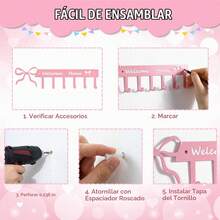 1pc Pink Bow Welcome Home Key Hook, Wall-Mounted Pink Bathroom Decor Cute Bow Towel Hook, Sweet Style Welcome Home Sign Key Rack, Wall-Mounted 6-Hook Coat Rack, Suitable For Bedroom, Kitchen, Entryway - Multicolor - View 5