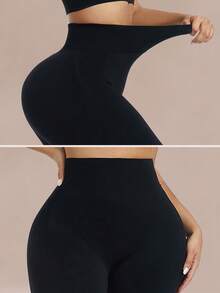 Women's High Waist Tummy Control Butt Lifting Seamless Workout Leggings - Black - View 5