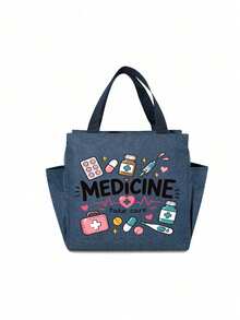 Medicine Print Portable Tote Bag, Multi-Pocket Large Capacity Medication Storage Bag, Dual-Side Pocket Handbag Travel Organizer, Multi-Function Portable Work Travel And Cosmetic Bag, Suitable For Medical And Office Staff, Daily Use, Halloween Birthday Christmas Gift - Multicolor - View 15