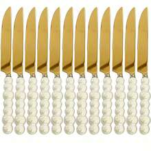 2/4/12/24pcs Set Exquisite Pearl-Shaped Stainless Steel Silverware Set, Includes Ceramic Handle Dinner Knife, Dessert Spoon, Fork And Soup Spoon - Unique Elegant Kitchen Tools And Accessories, Suitable For Restaurant And Home Daily Dining - Gold - View 28