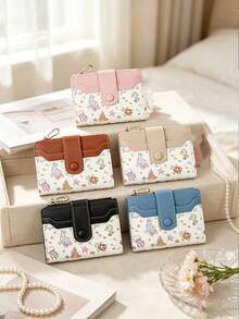 Short Wallet With Bow Pendant,Two Fold Buckle Wallet,Zippered Coin Purse,Perfect For Daily Storage And Can Also Be Given As A Gift To Friends - Multicolor - View 3