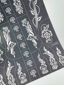 1pc Reusable Swirl Curly Pearl Flower Henna Tattoo Stencil, DIY Mehndi Body Painting Template For Hands, Wrists, Arms, Wedding Festival Temporary Tattoo Sticker - Black - View 6