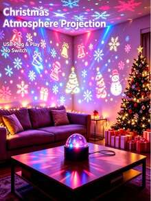 New 2-In-1 Christmas Theme Night Light | Dual-Use Night Light | Christmas Smart Light | RGB Light | Auto Color Changing/Projection Light | Desk Lamp | LED Small Table Lamp | Atmosphere Decoration Light | Suitable For Christmas Decoration | Room | Living Room | Home Theater And All Other Scenes | Christmas Gift | Halloween Gift | Valentine's Day Gift | Birthday Gift | Back To School/Graduation Season Gift | Note: USB Plug And Play | No Switch - Projector Lamp - View 1
