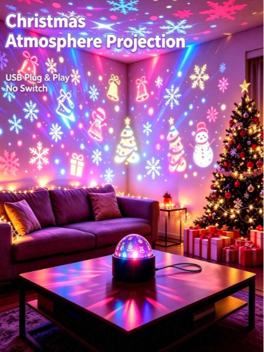New 2-In-1 Christmas Theme Night Light | Dual-Use Night Light | Christmas Smart Light | RGB Light | Auto Color Changing/Projection Light | Desk Lamp | LED Small Table Lamp | Atmosphere Decoration Light | Suitable For Christmas Decoration | Room | Living Room | Home Theater And All Other Scenes | Christmas Gift | Halloween Gift | Valentine's Day Gift | Birthday Gift | Back To School/Graduation Season Gift | Note: USB Plug And Play | No Switch - Projector Lamp - View 1