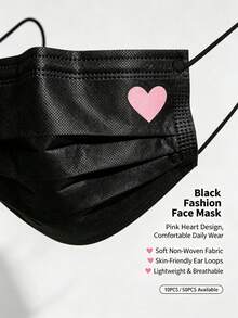 10/25/50pcs Cute Pink Heart Print Face Masks - Elastic Breathable Design, Individually Packaged, Unisex For Women And Men, Washable, Fashionable Daily Accessory, Fun Style, Comfortable To Wear, Suitable For Everyday Use - A - View 3