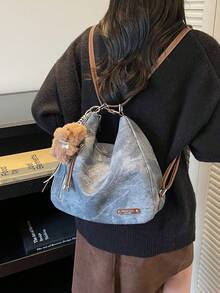 1 Solid Color Zipper Decoration Large Capacity PU Material Women's Bag,Fashionable And Versatile, Simple,Multifunctional Shoulder Crossbody Bag - Dusty Blue - View 4