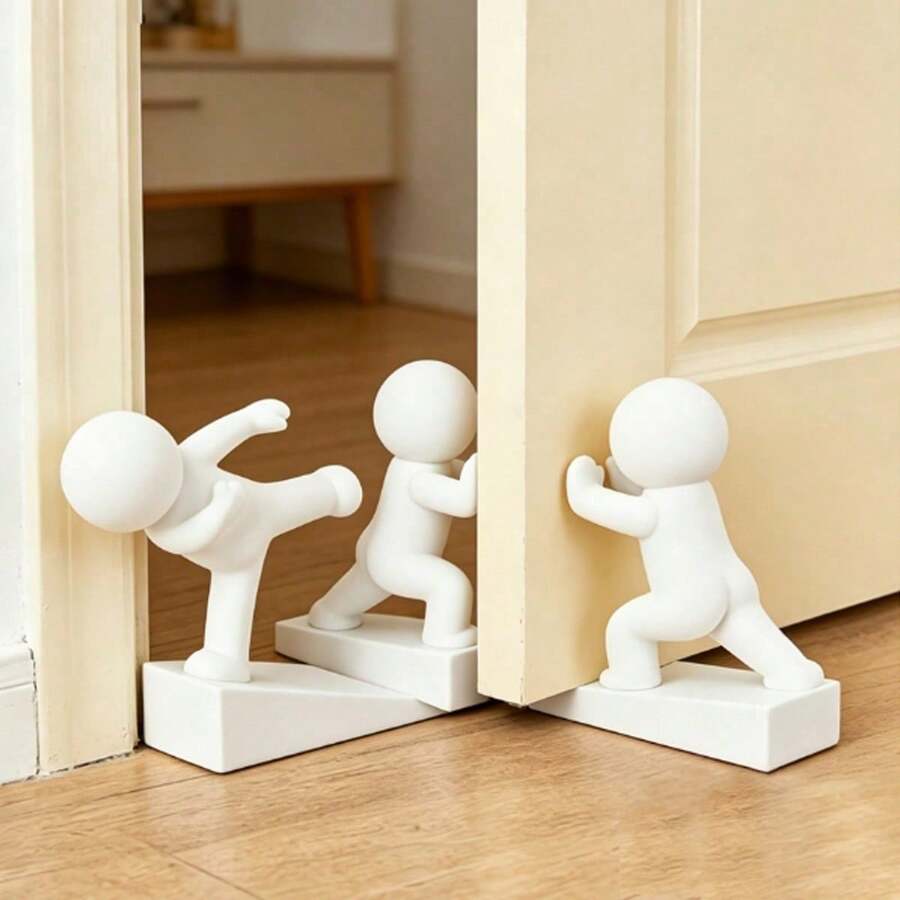 1/3 buah Penahan Pintu Lucu, Blok Bawah Pintu Anti Selip, Penahan Pintu Dekoratif untuk Rumah dan Kantor, Menjaga Pintu Tetap Terbuka - Putih - View 1