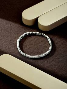 1pc Cool Korean Style | Trapezoid Zirconia Thin Chain Bracelet, Minimalist Pave Diamond Design, Low-Key Sparkling Texture | Afternoon Tea, Best Friend Gathering, Anniversary Gift - Silver - View 5