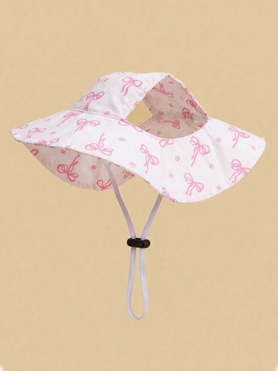 Sombrero de sol de poliéster con mariposa pequeña rosa, diseño con orejas expuestas, función de protección solar. Sombrero para perro, artículo esencial para mascotas. Adecuado para que perros pequeños lo usen al aire libre todo el año.