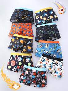 Boys 9pcs Multi Pack Sports Print Boxer Briefs, Baseball Basketball Soccer Graphic Underwear, Game Splatter Print Kids Trunks With Elastic Waistband - Multicolor - View 2