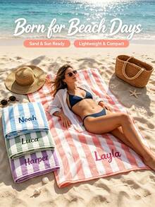 Personalized Striped Beach Towel, Customized Name Pool Towel, Perfect For Beach, Poolside And Seaside Vacation. This Multi-Functional Beach Towel Is The Perfect Choice For Outdoor Beach Activities And Travel, Providing You With A Comfortable Relaxation Experience - Multicolor - View 8