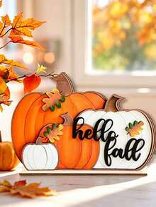 1件 3D Hello Fall 南瓜木製桌面裝飾品 - 鄉村風收穫桌卡，適合農舍風感恩節廚房或派對展示，感恩節中心裝飾 | 季節性裝飾 | 自然美學，居家秋季裝飾 - 多色 - 查看 1