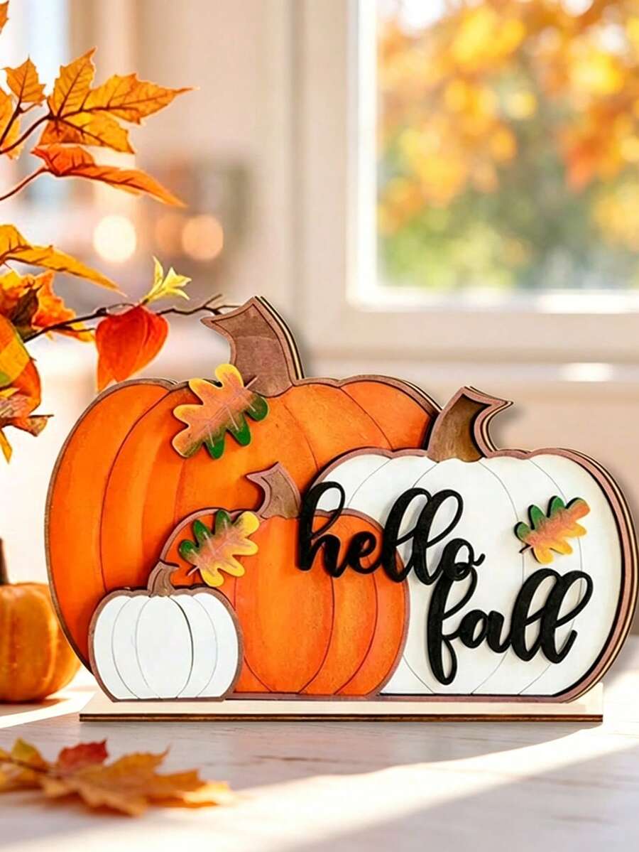 1件 3D Hello Fall 南瓜木製桌面裝飾品 - 鄉村風收穫桌卡,適合農舍風感恩節廚房或派對展示,感恩節中心裝飾 | 季節性裝飾 | 自然美學,居家秋季裝飾 - 多色 - 查看 1