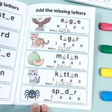 Student English Fill-In-The-Blanks Workbook With Cartoon Illustrations, Find Missing Letters, Children's English Enlightenment Educational Homework Book, Back To School Learning Supplies, Student Holiday Gift - Multicolor - View 2
