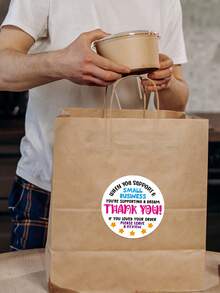 500pcs Round Colorful English Thank You Stickers, Small Business Support Dream Message Self-Adhesive Labels, Package Envelope Gift Bag Sealing Stickers, Order Review Reminder Decorative Stickers - 1 Roll - View 5