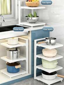 Scaffale multifunzionale per la cucina, portapentole, organizer sotto il lavandino, 1 pezzo - Bianco - Visualizzare 2