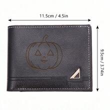 Men's Halloween Wallet, PU Leather Bifold Wallet With Pumpkin Engraving, Multiple Card Slots, Coin Pocket, Compact Men's Wallet, Halloween Gift Men - Black - View 5