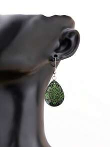 YUJUGLOW 1 Pair Green Irish Knot Pattern With 316 Stainless Steel Water Drop Earrings Suitable For Women's Daily Wear - Green - View 6