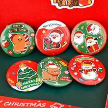 1PC Christmas Button Badge Pins, Vintage Holiday Cartoon Brooch Collection With Santa Snowman Gingerbread Tree Patterns, Cute Round Pins For Backpack Hat Jacket Decoration, Festive Party Accessories, Seasonal Gift Idea - Multicolor - View 10