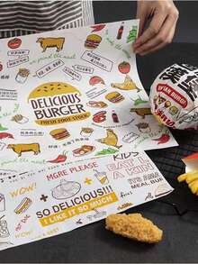 50pcs, Vintage English Print Hamburger Wrapping Paper, Greaseproof Baking Oil Paper, Chicken Wrap Sandwich Rice Ball Packaging Paper - View 9
