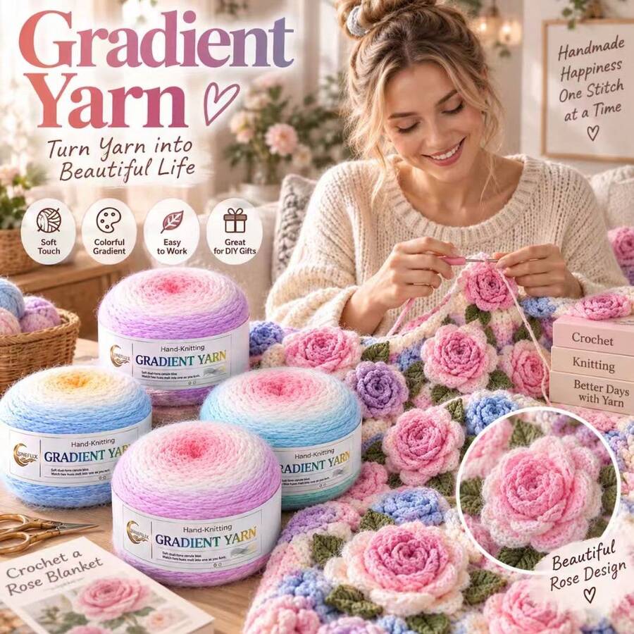 200g Extra Large Ball, Colorful Candy Tones, Natural Gradient Color, Knitted Blanket, Shawl, Crochet Cushion, Beginner Friendly, Multiple Color Options - Two-tone Light Mist - View 1