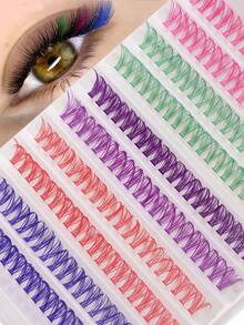 200pcs 12/14mm Rainbow Color D Curl Vacation Style False Eyelashes, Soft Segmented Lashes, 5 Colors Available, Suitable For DIY Beginners, Perfect For Daily Wear, Party And Holiday Makeup, Colorful Fashion False Eyelashes - D - View 9