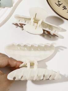 2件組秋冬復古咖啡棕色幾何棋盤格半圓形髮夾，高級棋盤格大號女用髮夾，百搭盤髮髮夾 - 彩色 - 查看 5