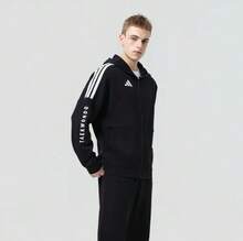 Adidas Jaket olahraga retro klasik rajut unisex baru yang bernapas - Hitam dan Putih - View 4